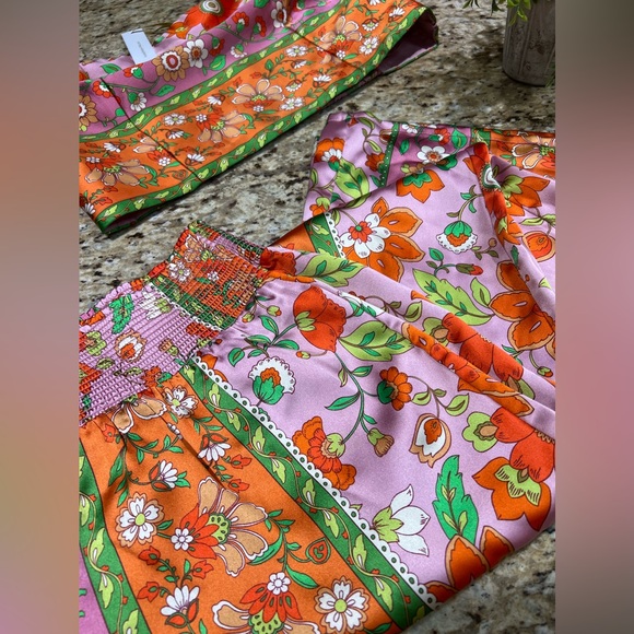 House Of Harlow 1960 Floral Two Piece Strapless Crop Top w/ Wide Leg Pant Large - Picture 4 of 13